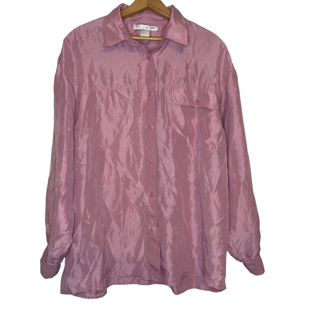 The Limited Vintage Pink Silk‎ Blouse Button Up Long Sleeve Shirt Preppy Large